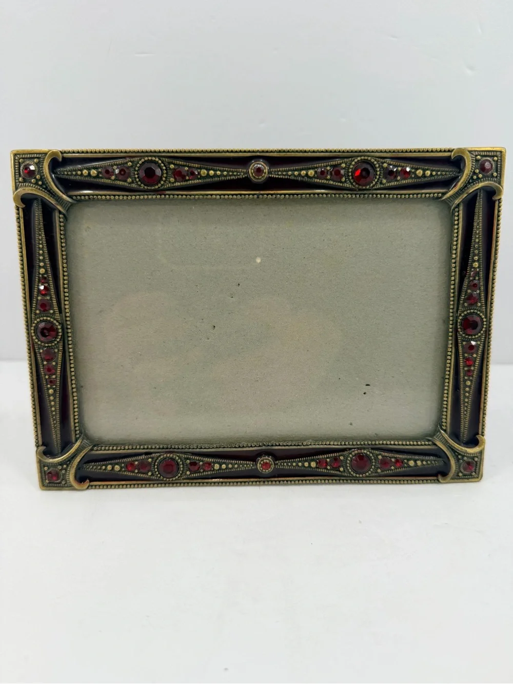 Vintage SK Jeweled 3.5x5.5 Frame Ruby Red Rhinestone Enamel Victorian Whimsigoth